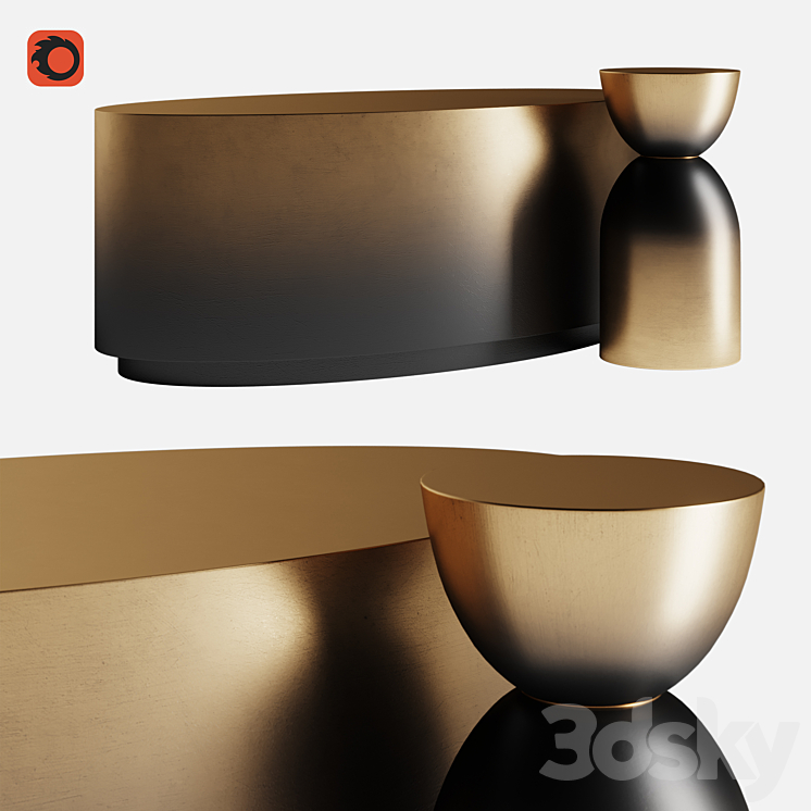 MADE Sulta Coffee Table Brass & Black Ombre Set 3DS Max Model - thumbnail 1