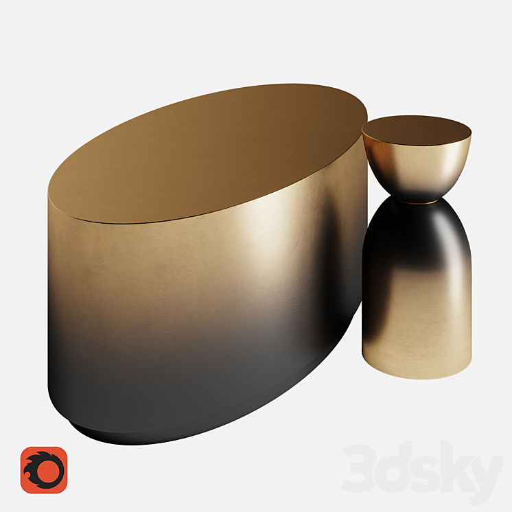 MADE Sulta Coffee Table Brass & Black Ombre Set 3DS Max Model - thumbnail 2