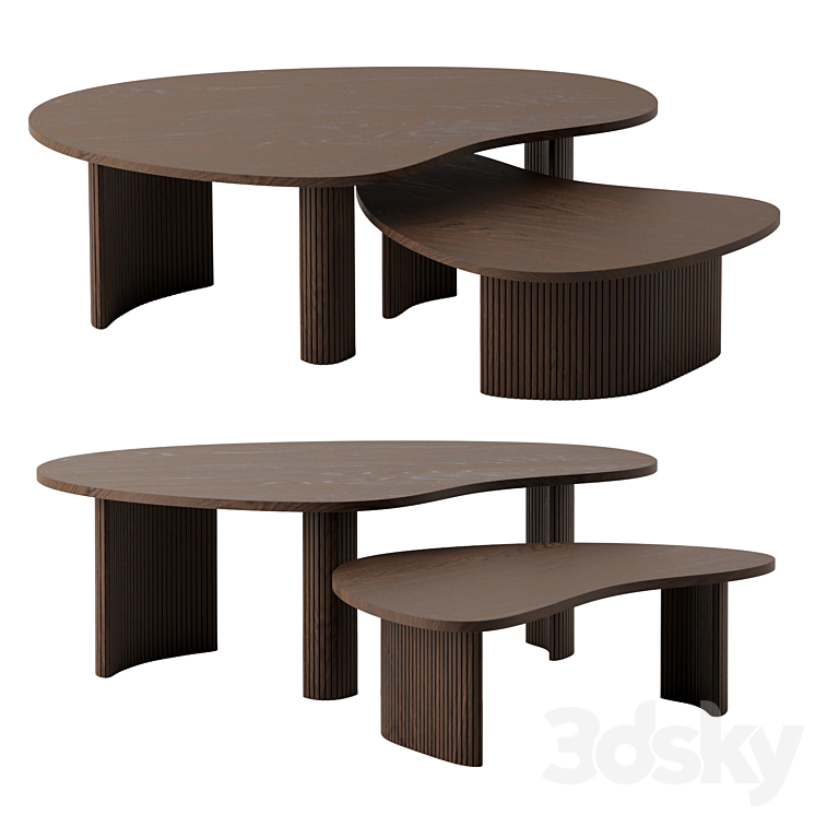 Mahogany Boomerang coffee tables by Ethnicraft 3DS Max Model - thumbnail 1