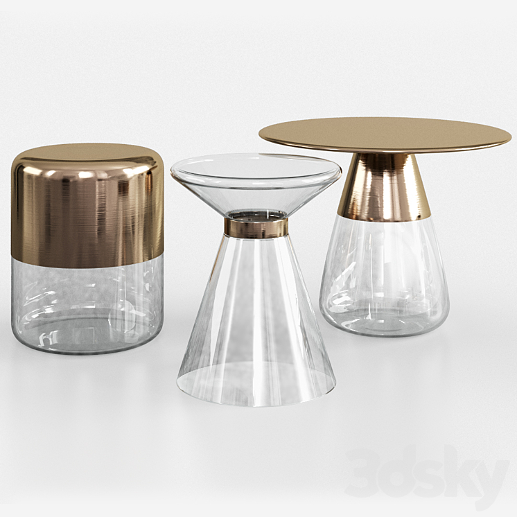 Maisons du Monde glass and gold metal side table 3DS Max - thumbnail 1