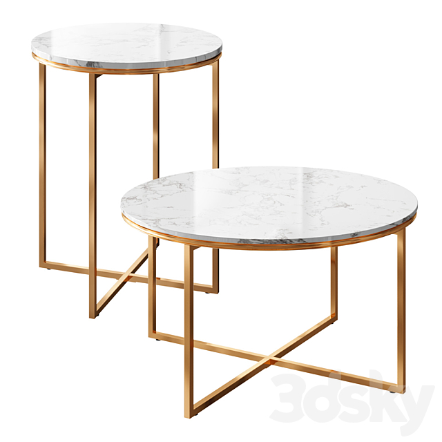 Marble Gold Tables Set 3DS Max Model - thumbnail 3