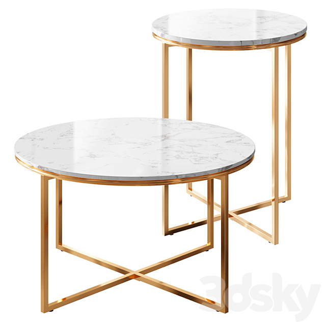 Marble Gold Tables Set 3DS Max Model - thumbnail 4