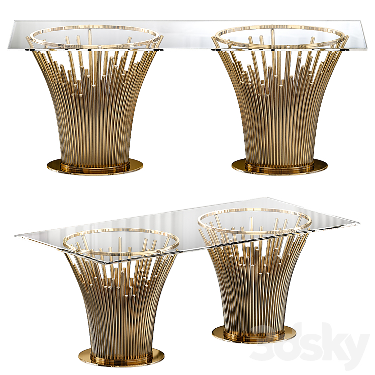 Mauris Rose Gold Rectangular Glass Dining Table 3DS Max Model - thumbnail 3