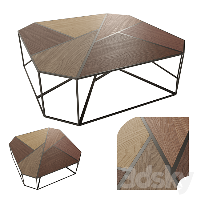 Metal coffee table with wooden countertop 3DSMax File - thumbnail 1