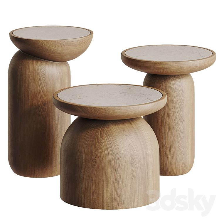 Mezcalitos Set Contemporary White Oak Limestone Side Table by SinCa Design 3DS Max Model - thumbnail 1