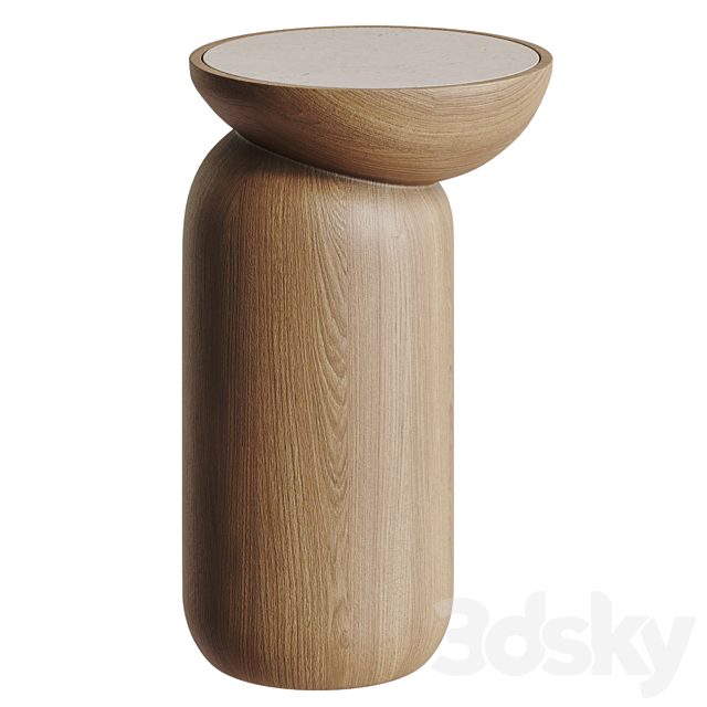 Mezcalitos Set Contemporary White Oak Limestone Side Table by SinCa Design 3DS Max Model - thumbnail 4