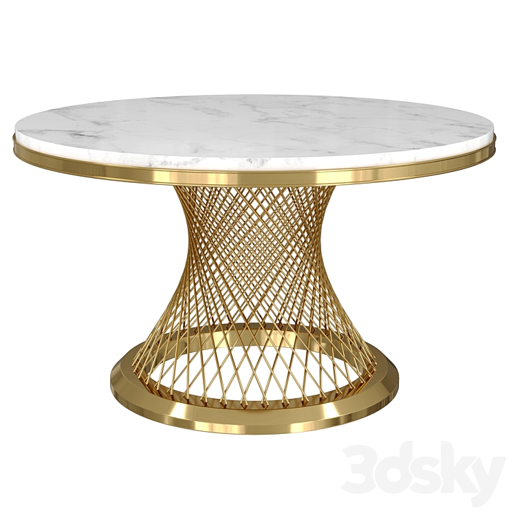 Modern Round Dining Table Stainless Steel Sintered Stone Plinth Tabletop Golden 3DS Max Model - thumbnail 1