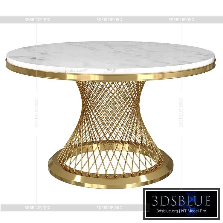 Modern Round Dining Table Stainless Steel Sintered Stone Plinth Tabletop Golden 3DS Max - thumbnail 3