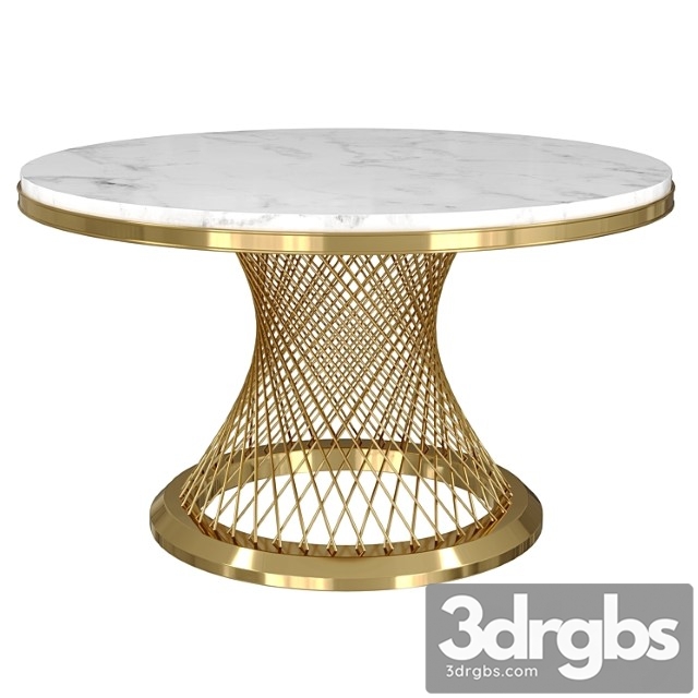 Modern Round Dining Table Stainless Steel Sintered Stone Plinth Tabletop Golden 3dsmax Download - thumbnail 1