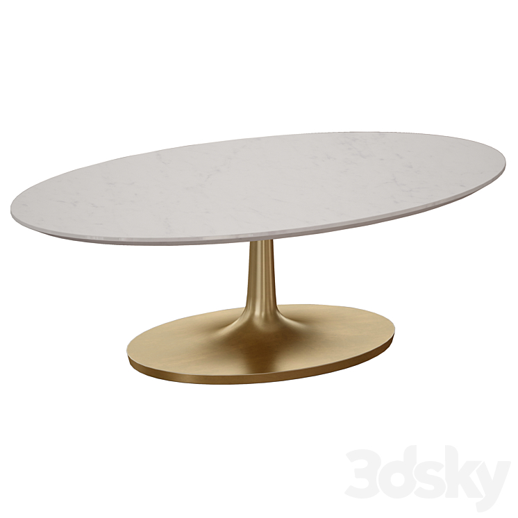 Nero White Marble Oval Coffee Table (Crate and Barrel) 3DS Max - thumbnail 1