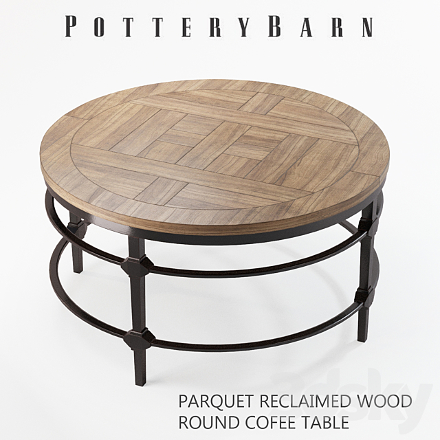 Parquet reclaimed wood round coffee table with decor 3DS Max Model - thumbnail 3