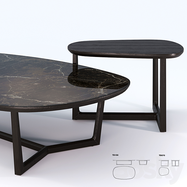 Poliform set coffee tables TRIDENTE 3DS Max Model - thumbnail 2