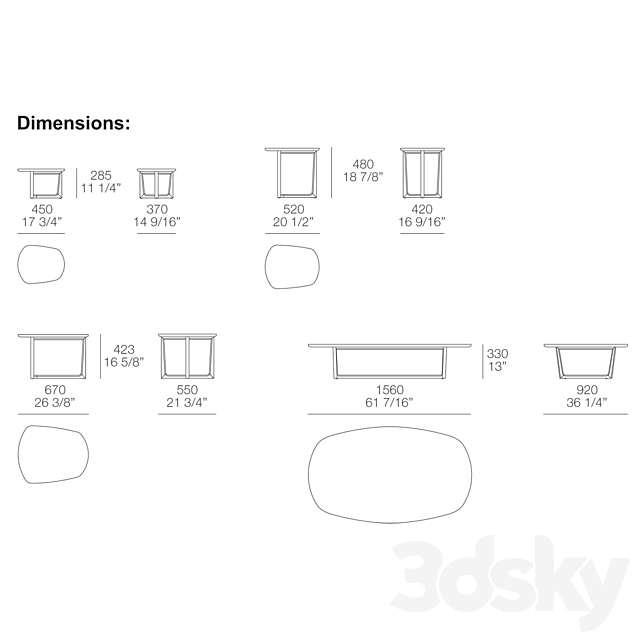 Poliform Tridente. Coffee tables 3DS Max Model - thumbnail 2