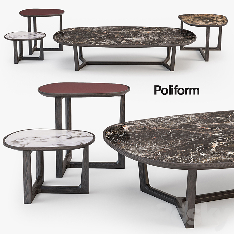 Poliform Tridente coffee tables set 3DS Max - thumbnail 1