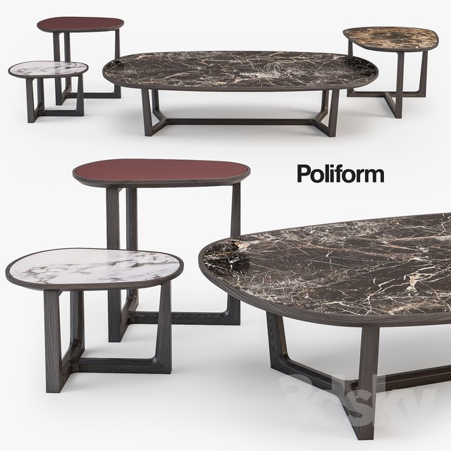 Poliform Tridente coffee tables set 3DS Max - thumbnail 3