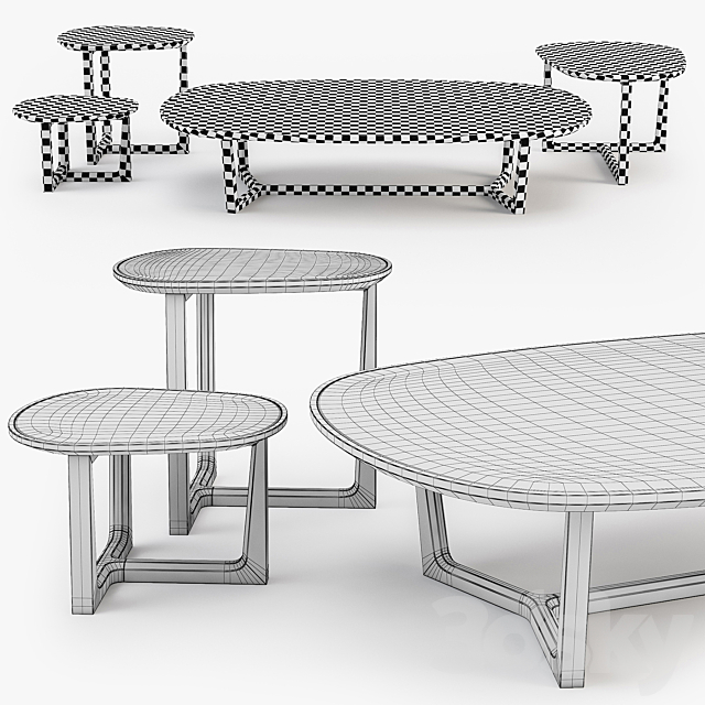 Poliform Tridente coffee tables set 3DSMax File - thumbnail 3