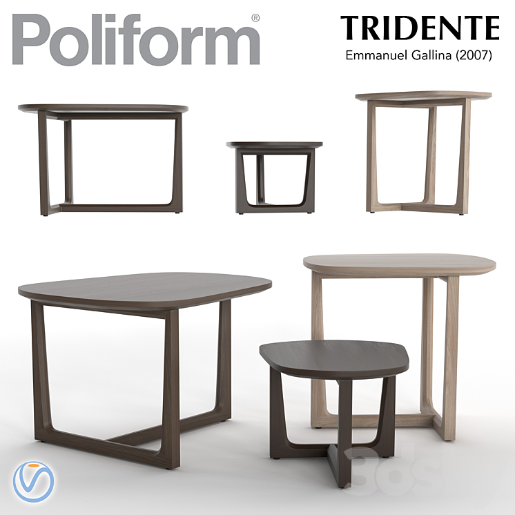 Poliform Tridente Table set 3DS Max - thumbnail 1