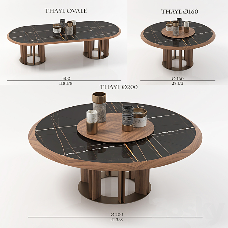 porada table THAYL 3 items 3DS Max - thumbnail 1