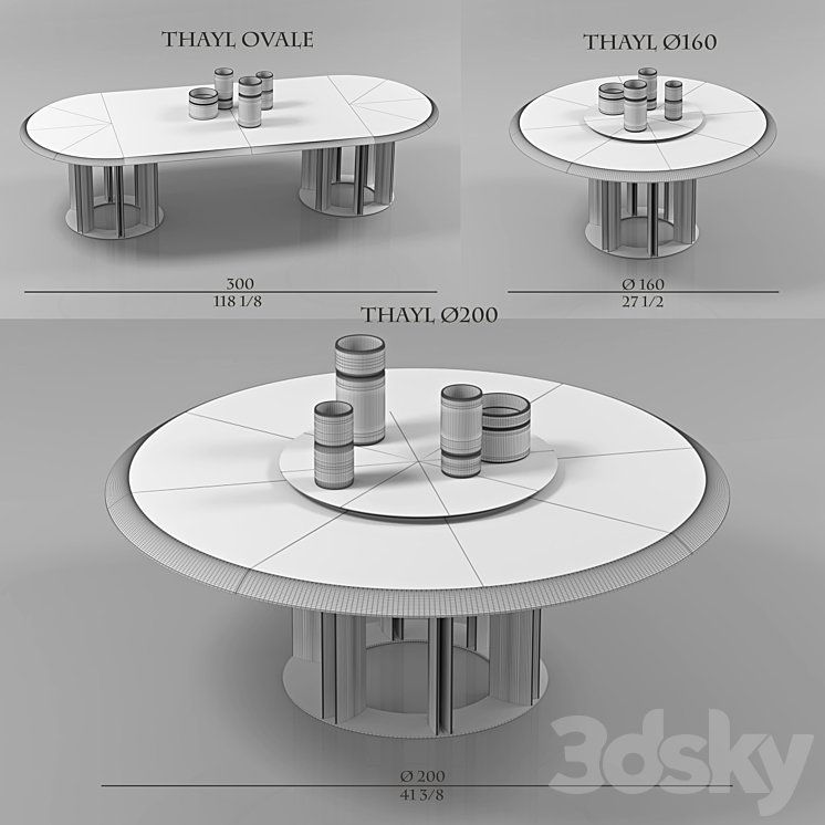 porada table THAYL 3 items 3DS Max - thumbnail 2