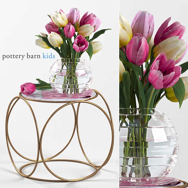 Pottery Barn Kids. Marble Top Side Table. Bouquet of tulips 3DSMax File - thumbnail 1