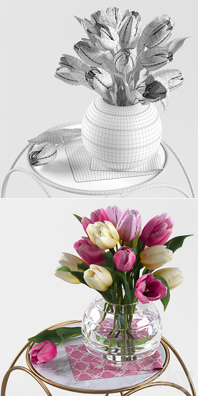 Pottery Barn Kids. Marble Top Side Table. Bouquet of tulips 3DSMax File - thumbnail 3