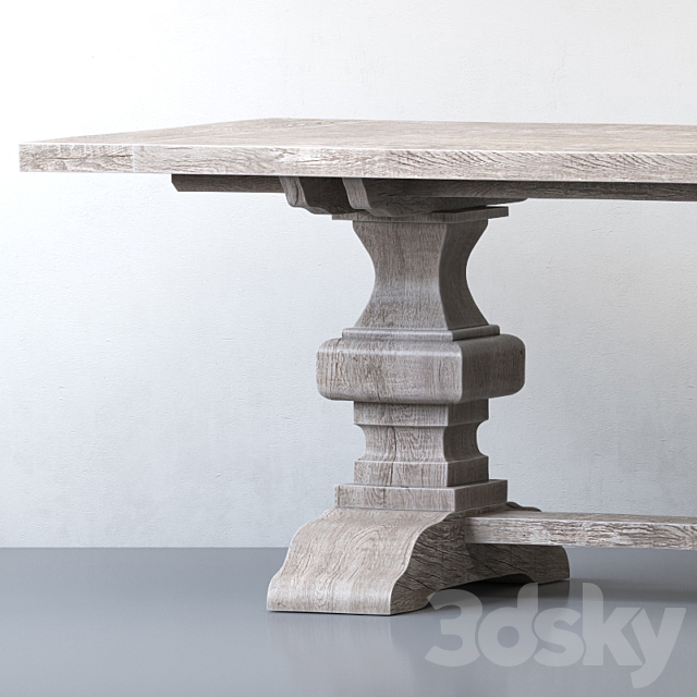 RECLAIMED RUSSIAN OAK BALUSTER RECTANGULAR EXTENSION DINING TABLE Gray 3DS Max Model - thumbnail 2