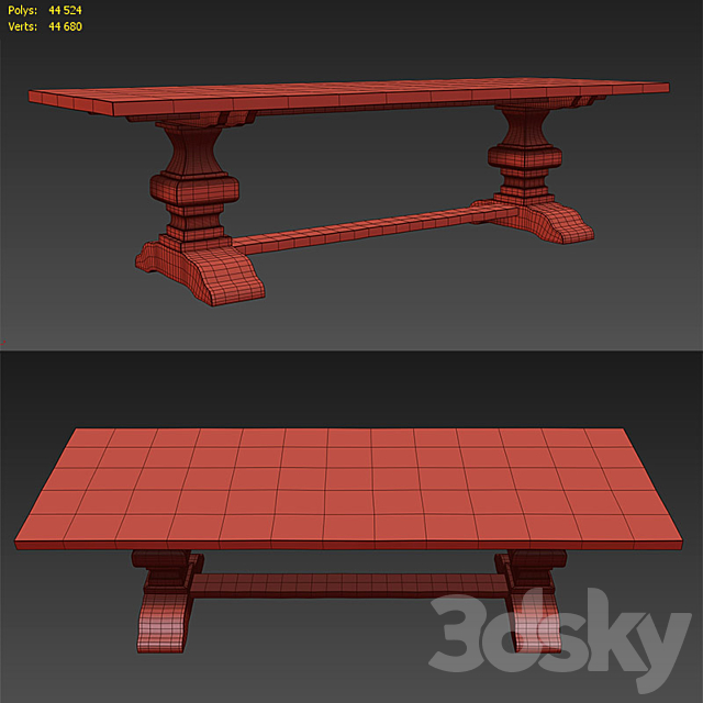 RECLAIMED RUSSIAN OAK BALUSTER RECTANGULAR EXTENSION DINING TABLE Gray 3DS Max Model - thumbnail 5