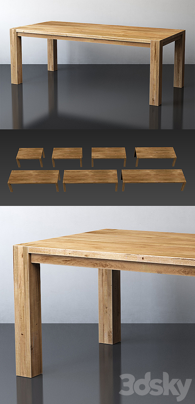 RECLAIMED RUSSIAN OAK PARSONS RECTANGULAR DINING TABLE 3DS Max Model - thumbnail 2