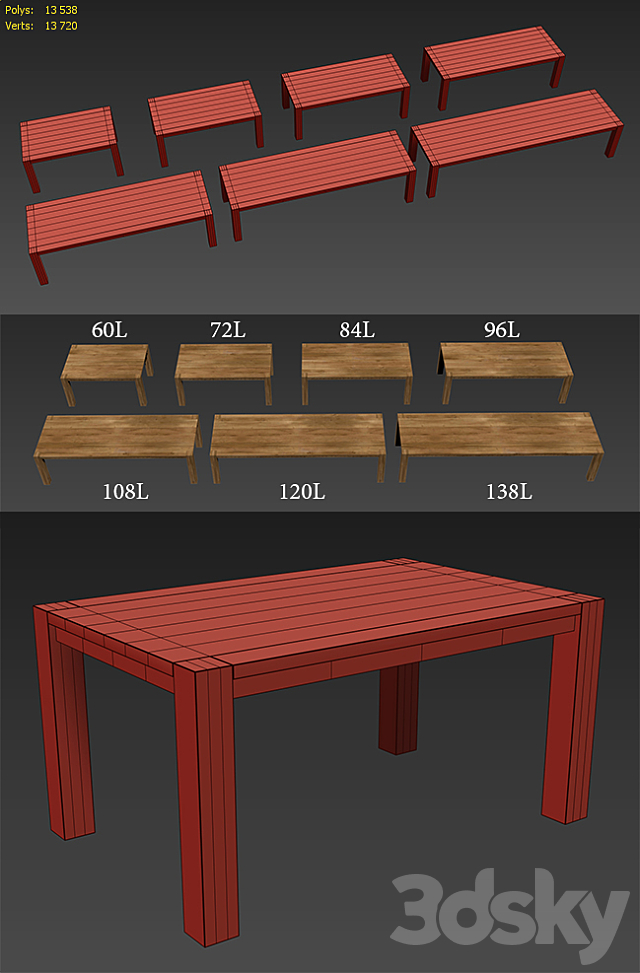 RECLAIMED RUSSIAN OAK PARSONS RECTANGULAR DINING TABLE 3DS Max Model - thumbnail 3