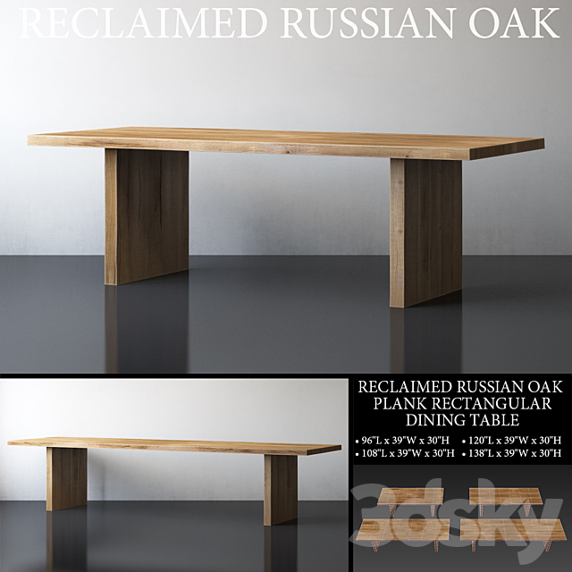 RECLAIMED RUSSIAN OAK PLANK RECTANGULAR DINING TABLE Large 3DSMax File - thumbnail 1