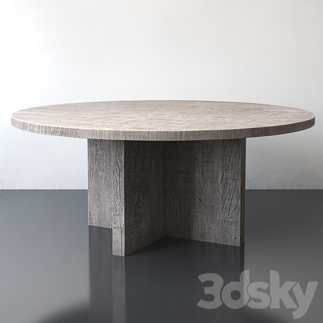 RECLAIMED RUSSIAN OAK PLANK ROUND DINING TABLE Gray 3DS Max Model - thumbnail 4