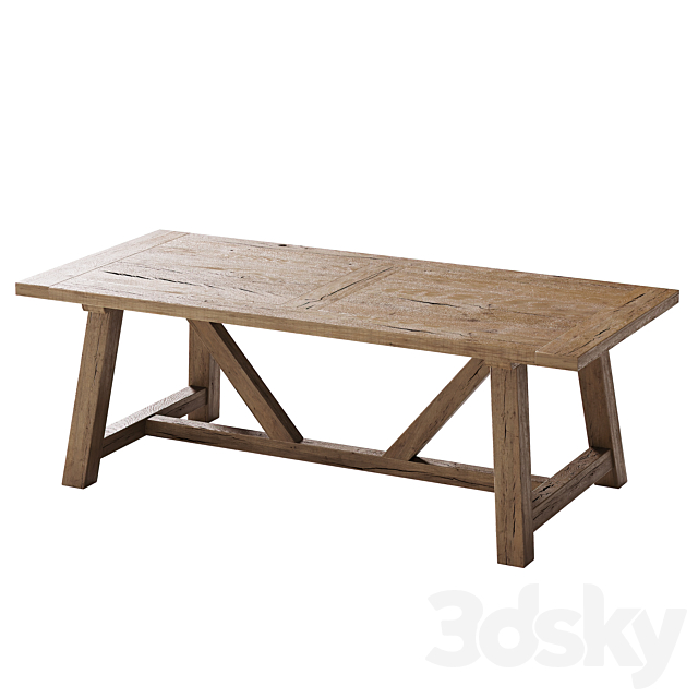 Reclaimed Russian Oak Trestle Rectangular Dining Table 3DS Max Model - thumbnail 2