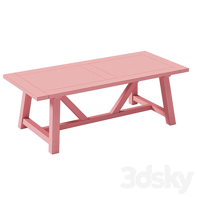 Reclaimed Russian Oak Trestle Rectangular Dining Table 3DS Max Model - thumbnail 3