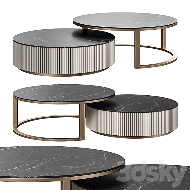 Round Modern Stone Top Nesting Coffee Table 3ds Max - thumbnail 1