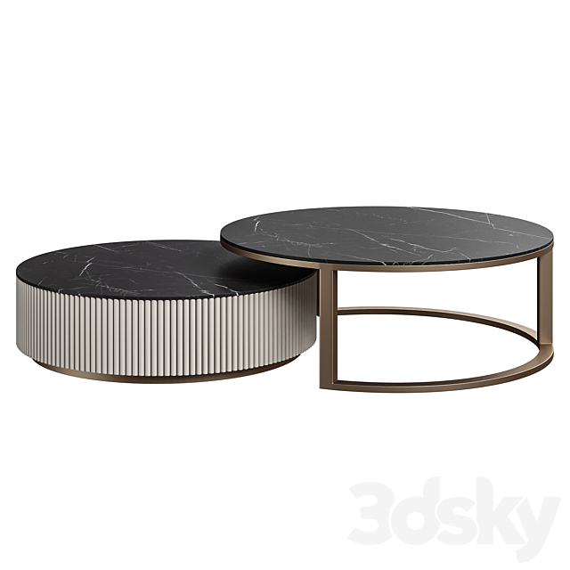 Round Modern Stone Top Nesting Coffee Table 3ds Max - thumbnail 2