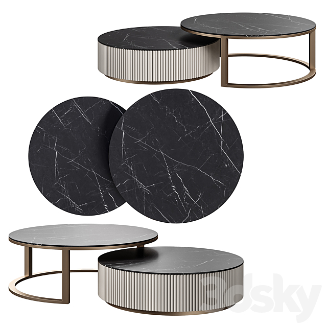 Round Modern Stone Top Nesting Coffee Table 3ds Max - thumbnail 3