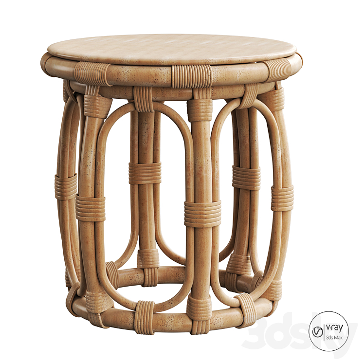 Round Natural Rattan Accent Table 3DS Max Model - thumbnail 1