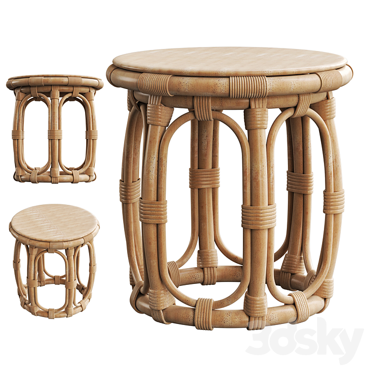 Round Natural Rattan Accent Table 3DS Max Model - thumbnail 2