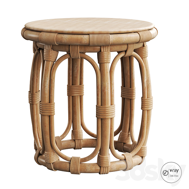 Round Natural Rattan Accent Table 3DSMax File - thumbnail 1