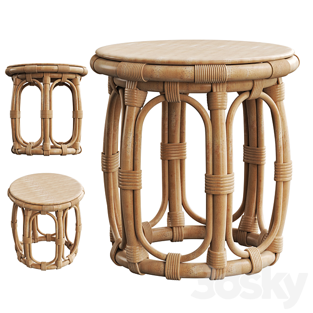 Round Natural Rattan Accent Table 3DSMax File - thumbnail 2