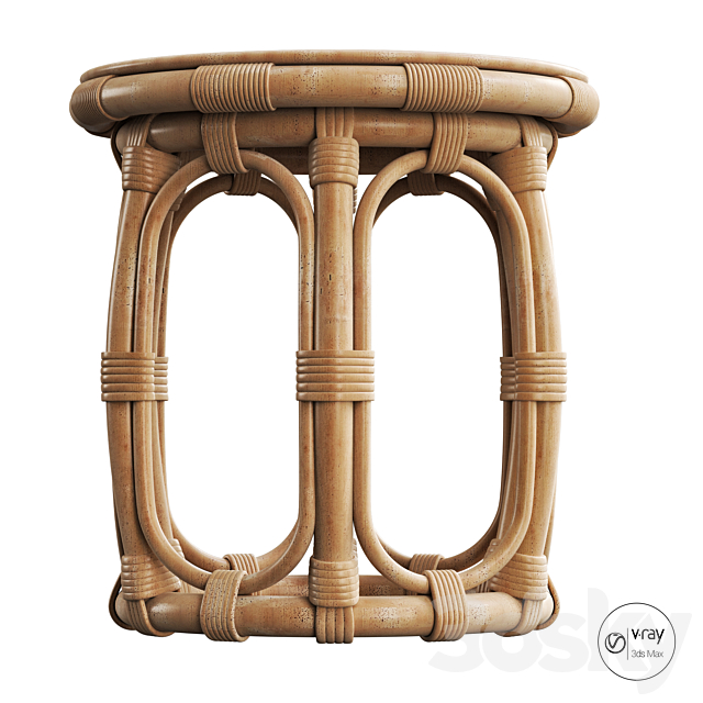 Round Natural Rattan Accent Table 3DSMax File - thumbnail 3