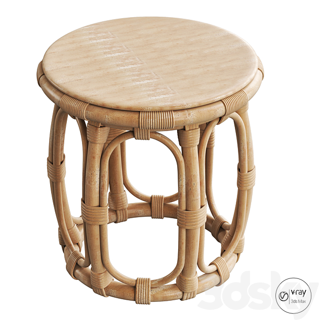 Round Natural Rattan Accent Table 3DSMax File - thumbnail 4