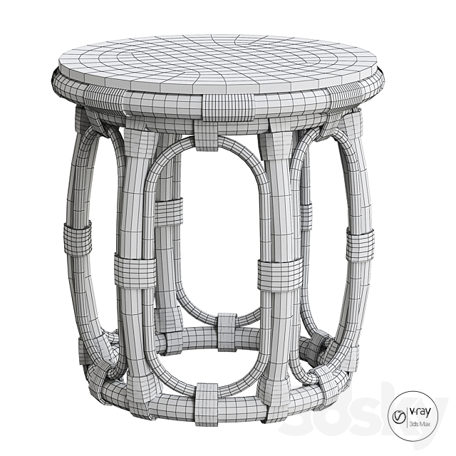 Round Natural Rattan Accent Table 3DSMax File - thumbnail 5