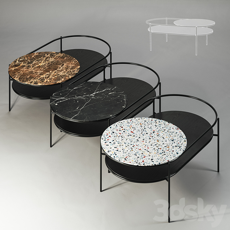 Set of 3 Woud Verde Coffee Tables 3DS Max - thumbnail 1