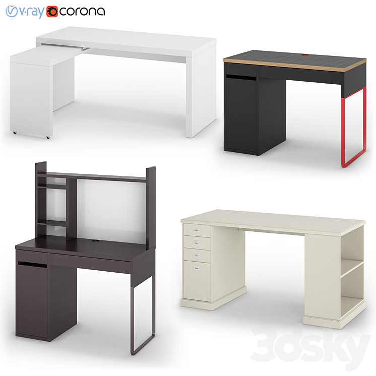 Set of desks IKEA set 2 3DS Max - thumbnail 1