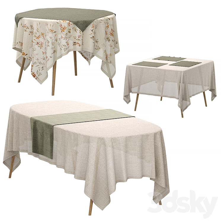 Set of linen tablecloths 3DS Max Model - thumbnail 1