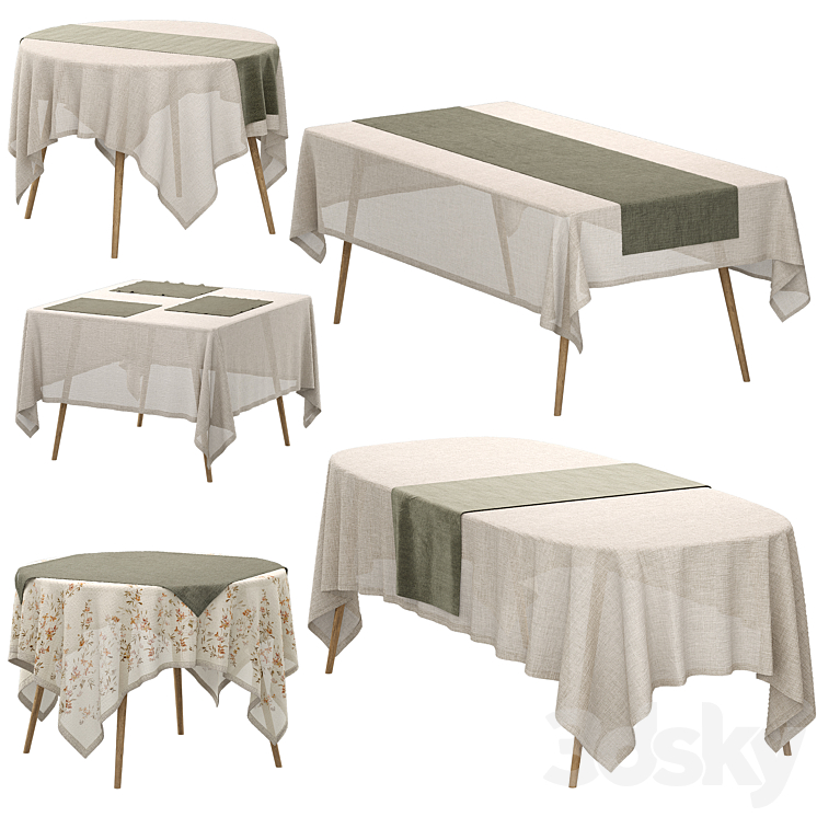 Set of linen tablecloths 3DS Max Model - thumbnail 2