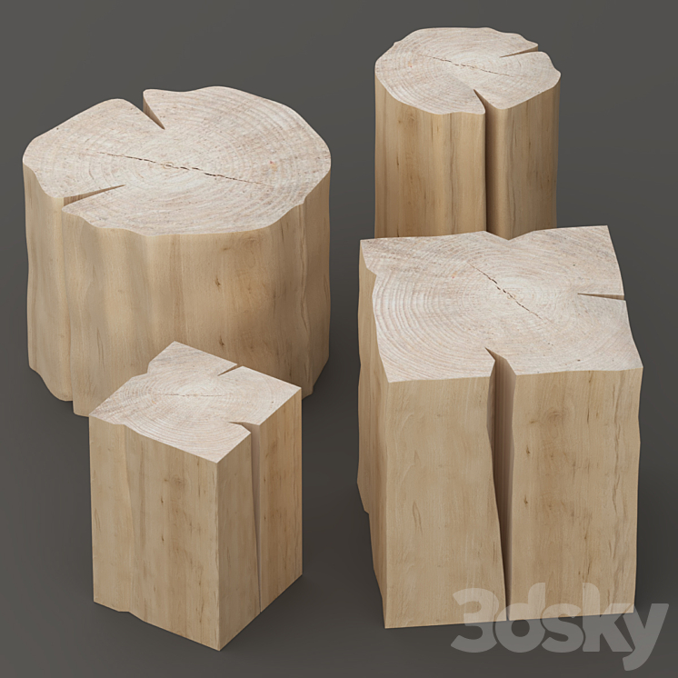 Set of tables from stumps. 3DS Max - thumbnail 1