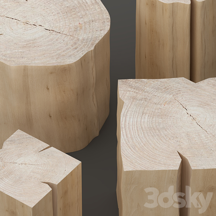 Set of tables from stumps. 3DS Max - thumbnail 2