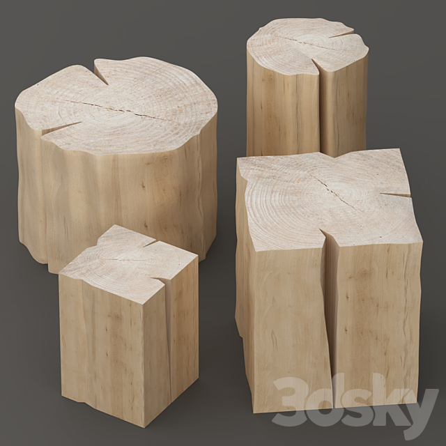 Set of tables from stumps. 3DSMax File - thumbnail 1